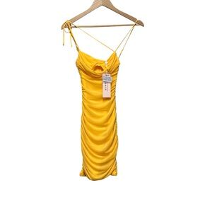 Oh Polly Yellow Ruched Slip Dress with Tie Straps
